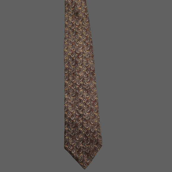 Bugatti 100% Silk Tie Brown Gold Paisley Pattern Made Korea 3.75" Wide Vintage - Picture 2 of 6